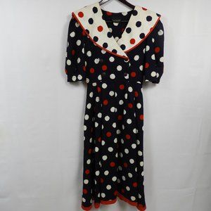 I73 Vintage Phoebe Navy Red White Polka Dot Sailor Dress